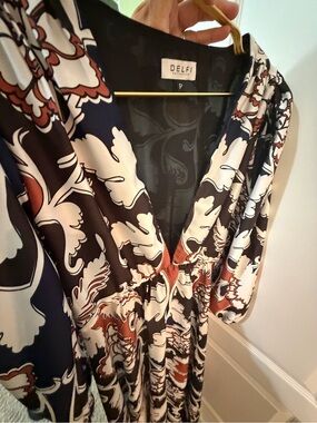 ELF Floral-Print V-Neck Dress — Navy, White & Rust